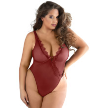Allure Diva Leilani Rode Mesh & Eyelash-kant Open Teddy Plus Size  1