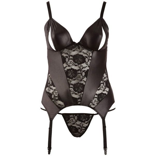 Cottelli Peekaboo Chemise met Set Jarretelles, Grote maat