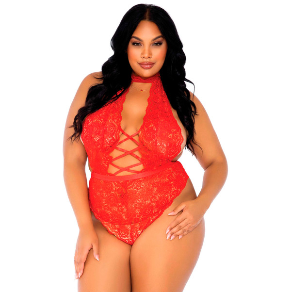 Leg Avenue Kanten Teddy met Open Kruis Plussize