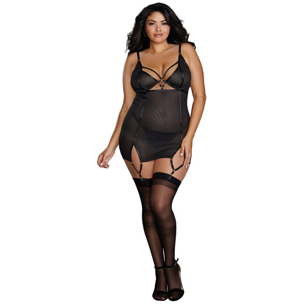 Dreamgirl Plus Size Mesh Jarretel Set