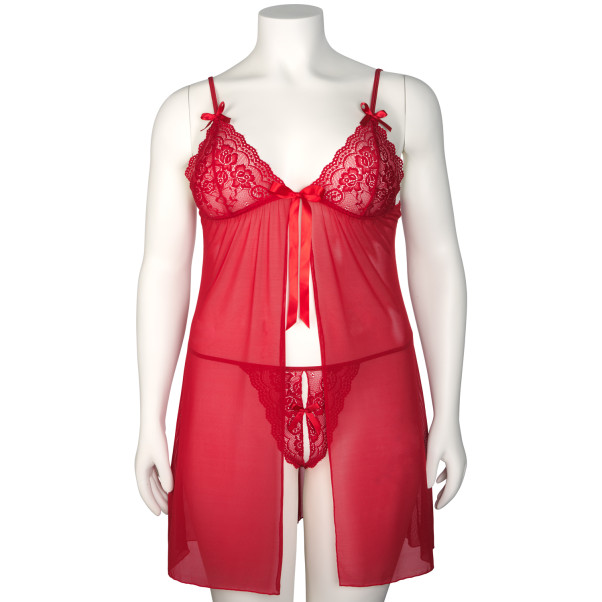 NORTIE Gro Rode Kanten Babydoll Set Plus Size