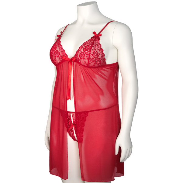NORTIE Gro Rode Kanten Babydoll Set Plus Size