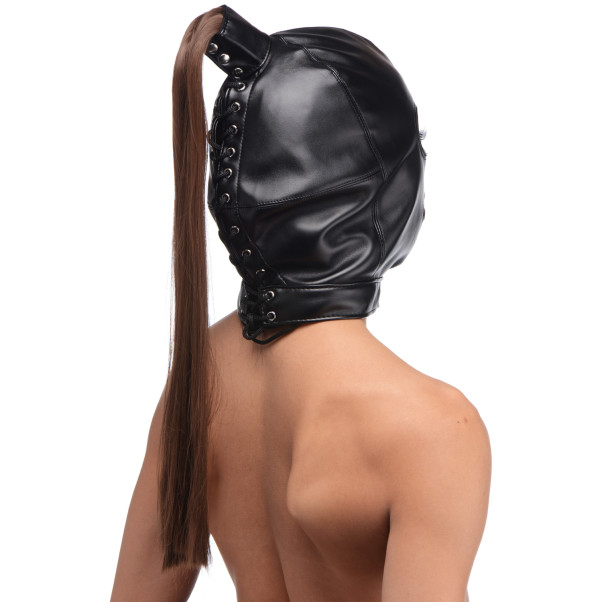Strict PU-leren Bondage-kap met Paardenstaart