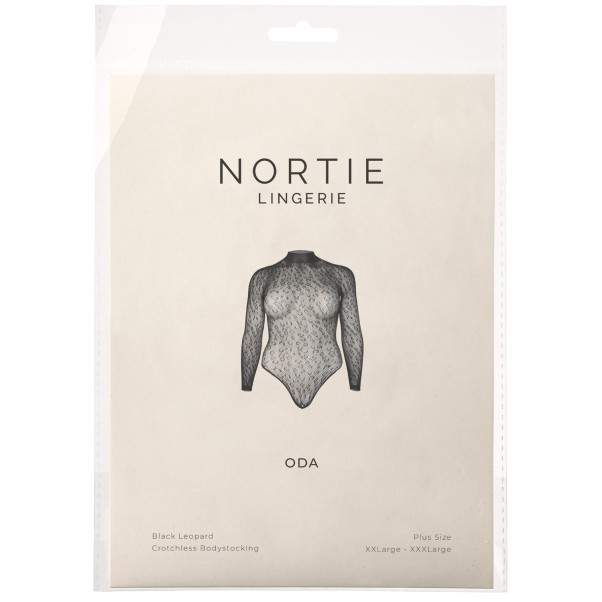NORTIE Oda Black Leopard Kruisloze Bodystocking Plus Size