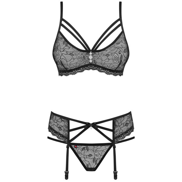 Obsessive Rose Black Kanten Jarretel Set