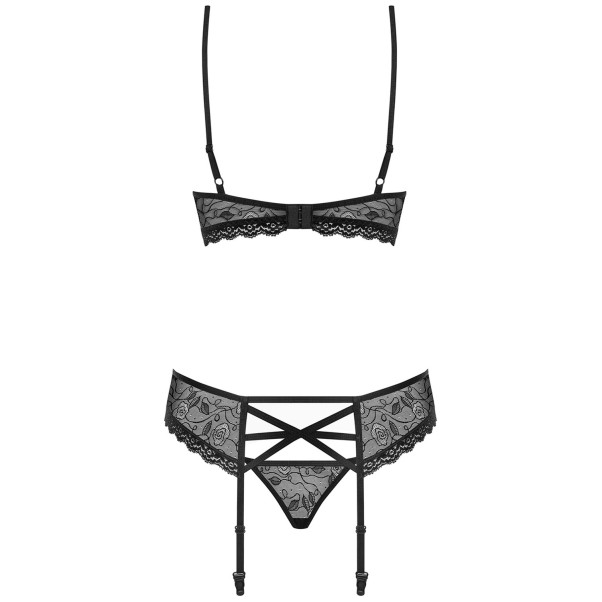 Obsessive Rose Black Kanten Jarretel Set