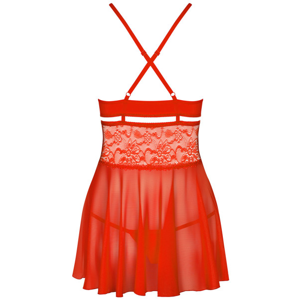 Obsessive Rode Babydoll-set van Mesh