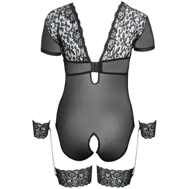 Cottelli Bondage Kruisloos Kanten Body met Handboeien Plus Size