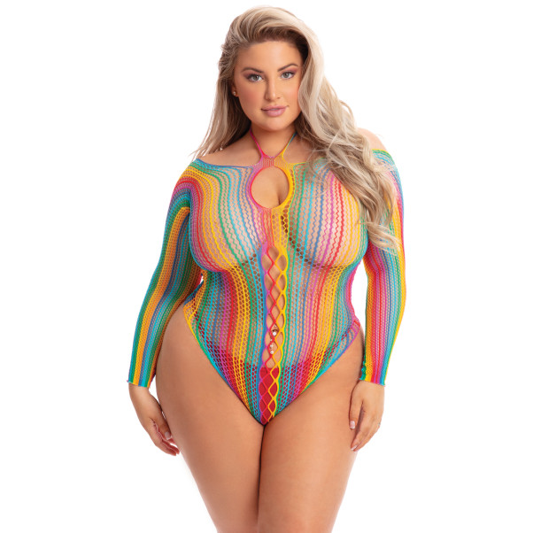 Pink Lipstick Multicolor Bodysuit met Lange Mouwen Plus Size