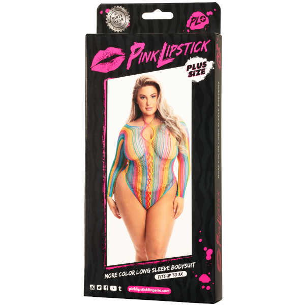 Pink Lipstick Multicolor Bodysuit met Lange Mouwen Plus Size