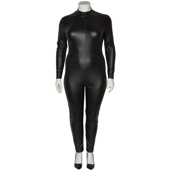 NORTIE Fetish Wetlook Kruisloze Catsuit Plus Size