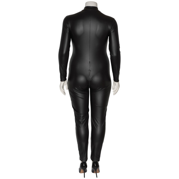 NORTIE Fetish Wetlook Kruisloze Catsuit Plus Size