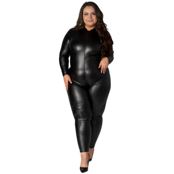 NORTIE Fetish Wetlook Kruisloze Catsuit Plus Size