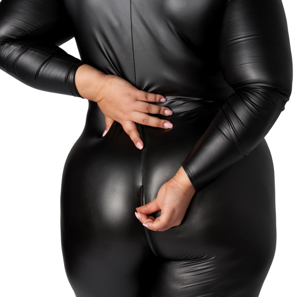 NORTIE Fetish Wetlook Kruisloze Catsuit Plus Size