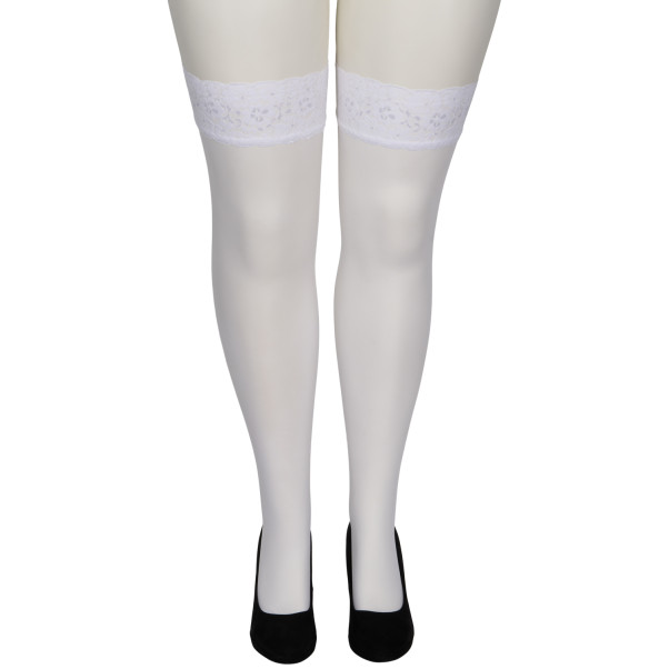 NORTIE Sage White Hold-up Kousen met Kant en Achternaad Plus Size