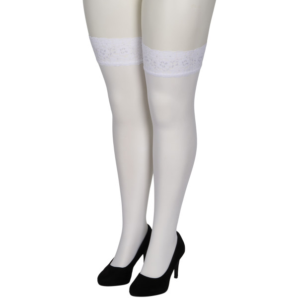 NORTIE Sage White Hold-up Kousen met Kant en Achternaad Plus Size