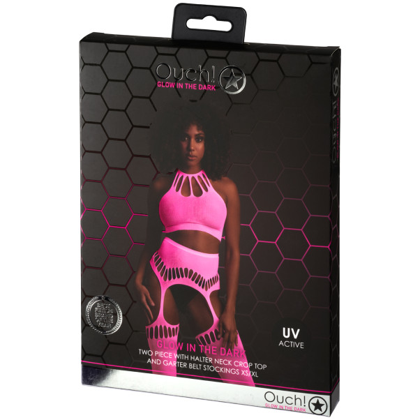 Ouch! Glow in The Dark Neon Roze Crop Top en Kousen