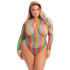 Pink Lipstick Multicolor Bodysuit met Lange Mouwen Plus Size
