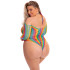Pink Lipstick Multicolor Bodysuit met Lange Mouwen Plus Size