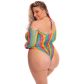 Pink Lipstick Multicolor Bodysuit met Lange Mouwen Plus Size
